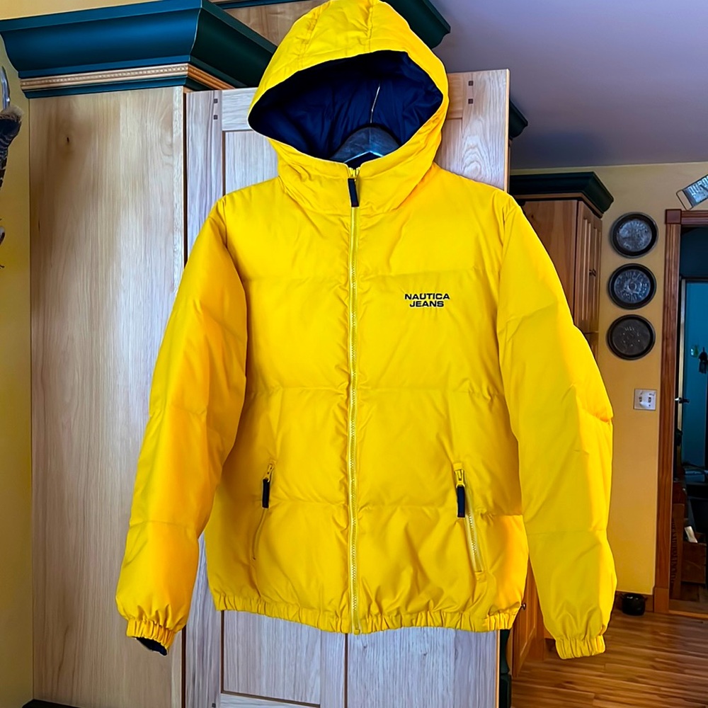 NAUTICA JEANS YELLOW PUFFER DOWN JACKET WOMENS LARGE / BOYS XL